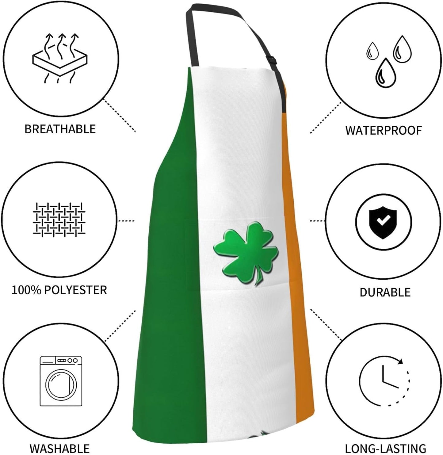 Irish Flag Print 28x33 In Adult Kitchen Apron with Pockets Versatile Chef Smock for Cooking Baking