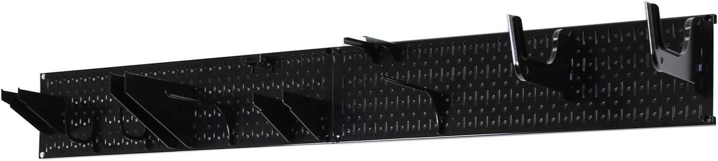 Wall Control Garage Storage Rack Lawn & Garden Tool Organization Wall Mount Organizer - Easy to Install 64" Wide Heavy Duty Metal Pegboard Set (Black Pegboard)