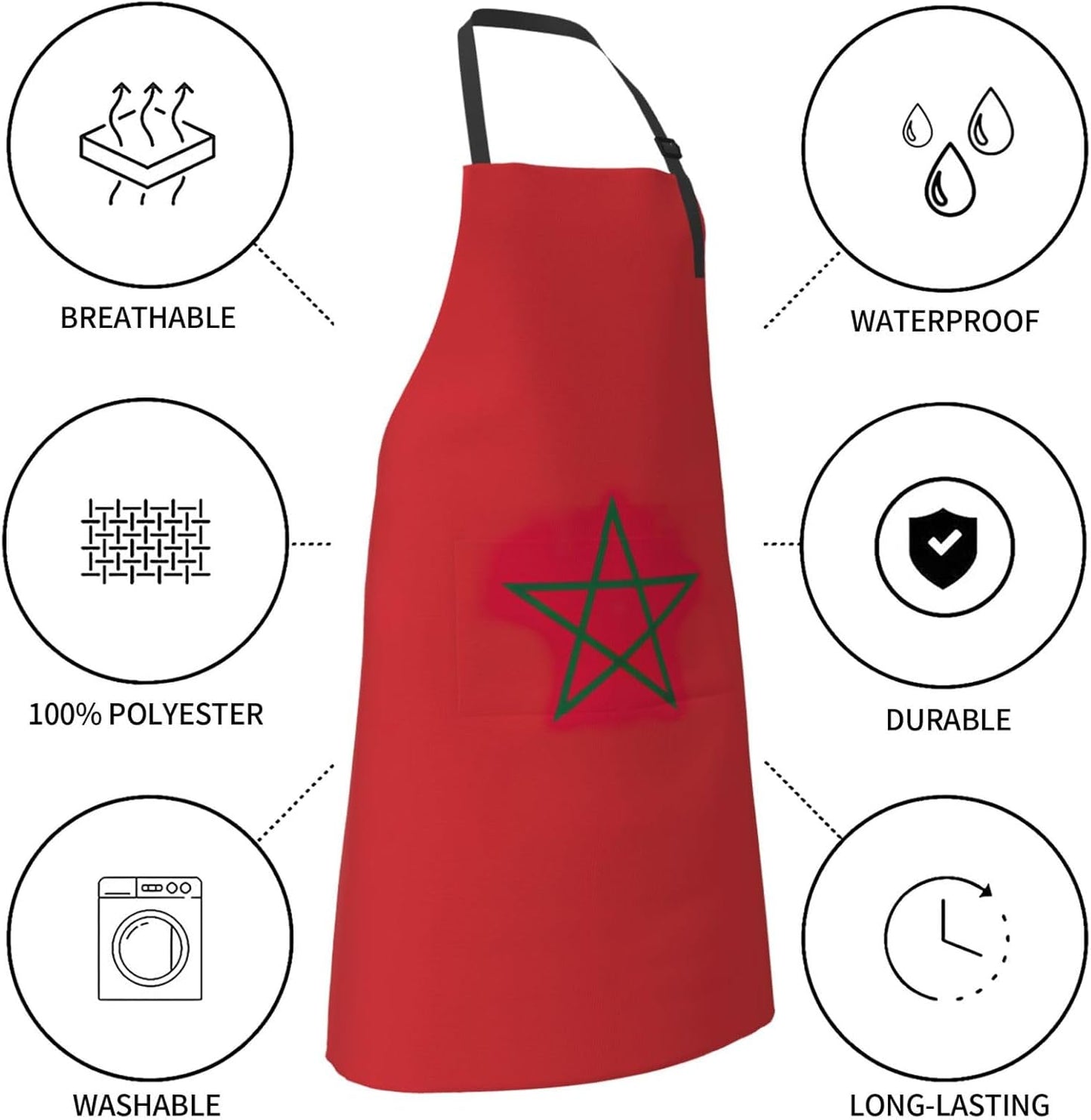 Flag of Morocco print Waterproof chef's apron with pocket apron for kitchen cooking baking barbecue and gardening