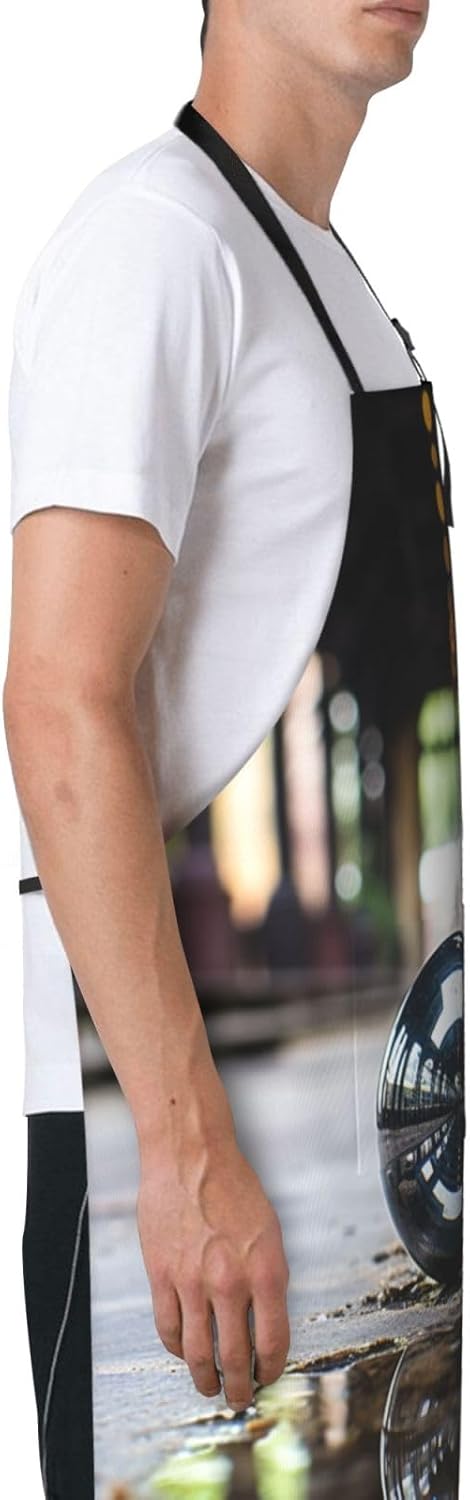 Black Marble print Waterproof apron with pocket adjustable cooking apr