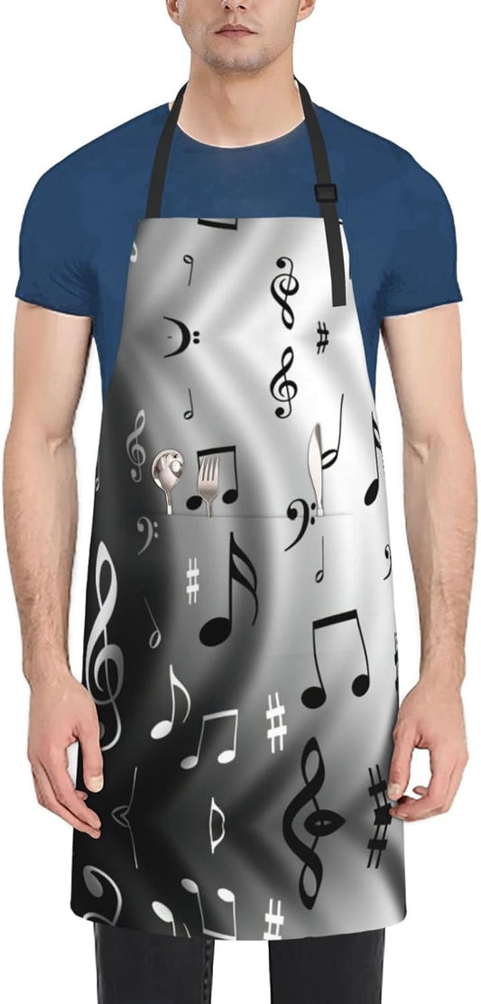 Music Notes Print Print Laundry apron 28x33 In Waterproof Kitchen Apron with Pockets for Cooking Baking