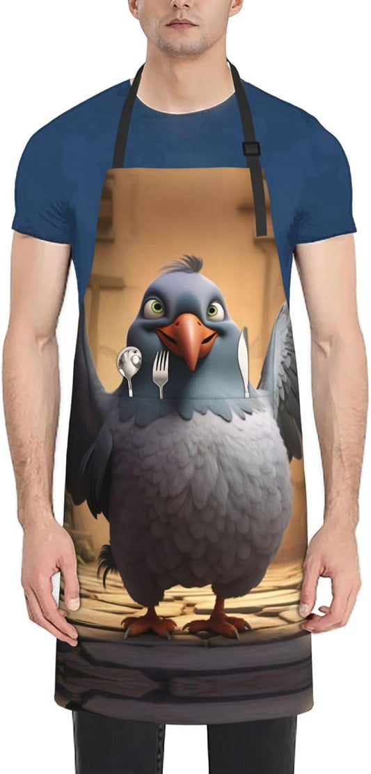 cartoon pigeon 1 print Waterproof chef's apron with pocket apron for k