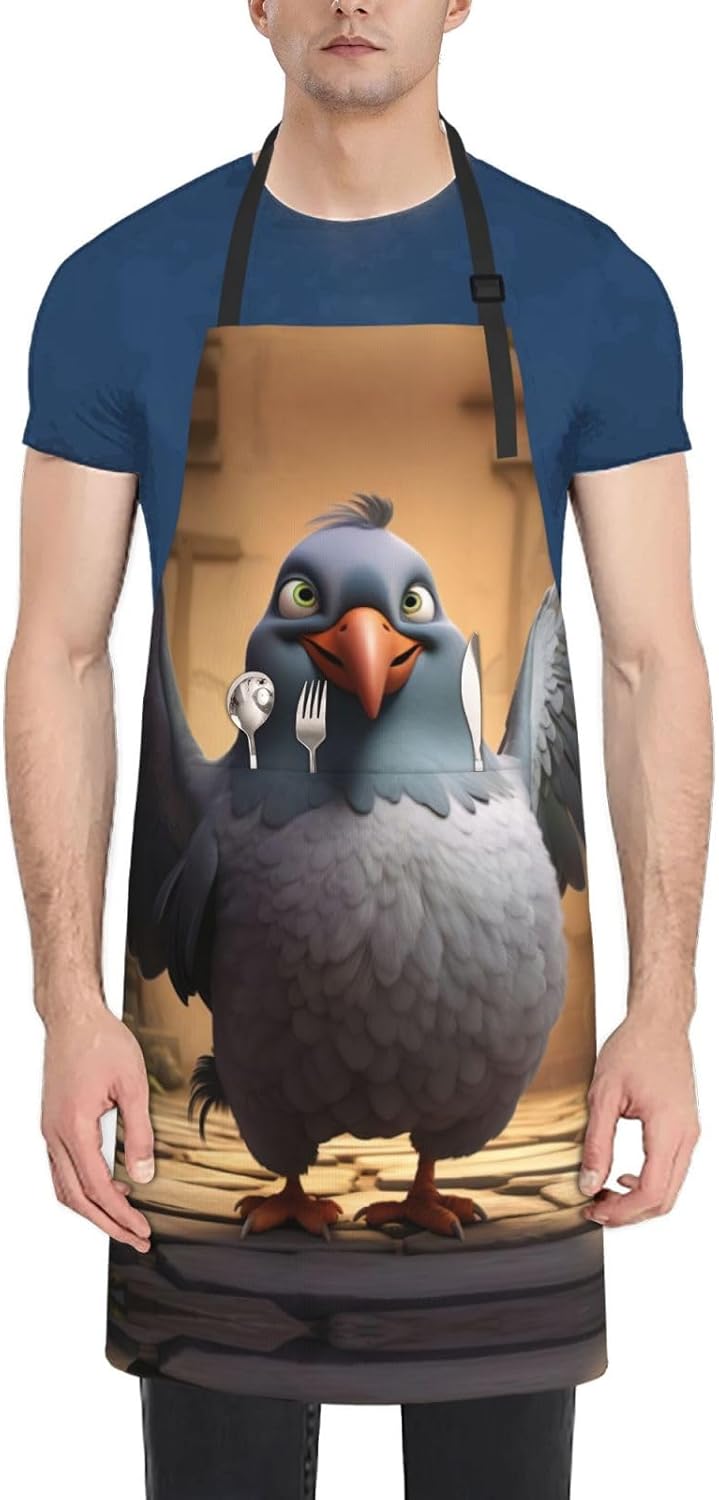 cartoon pigeon 1 print Waterproof chef's apron with pocket apron for kitchen cooking baking barbecue and gardening