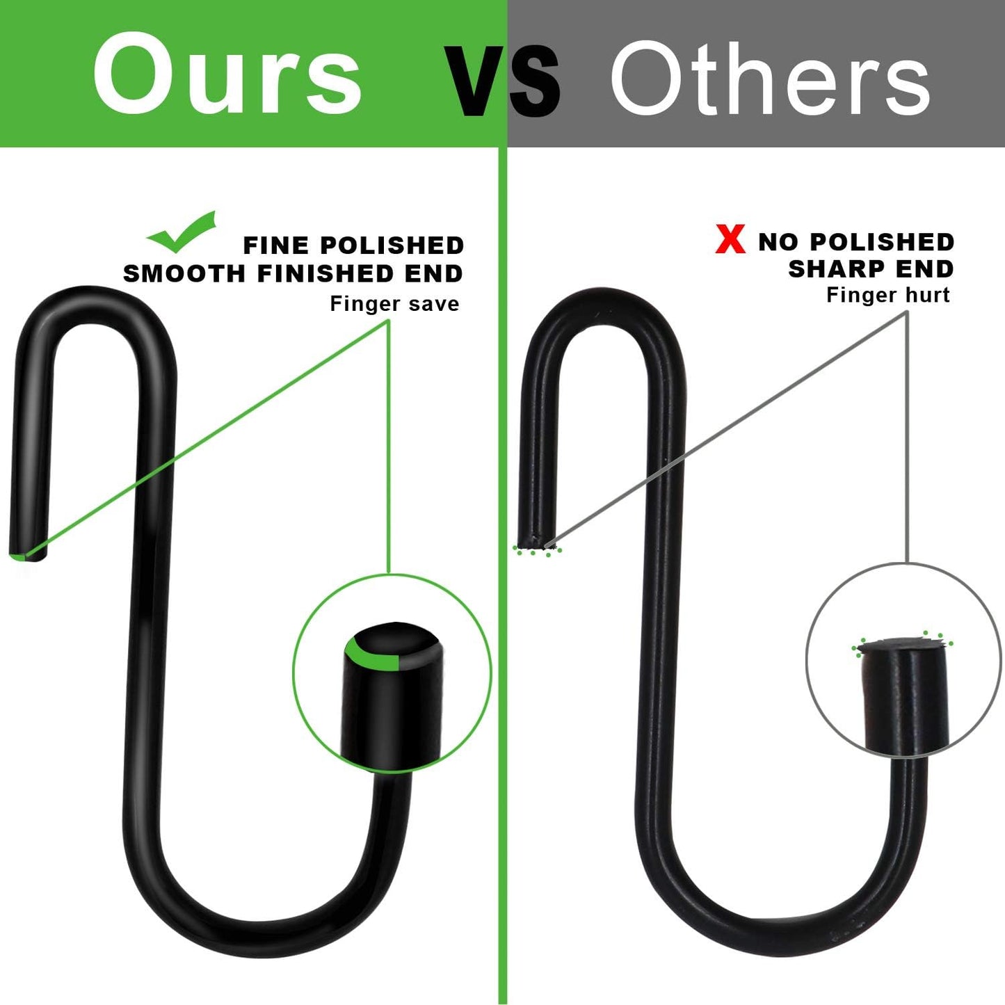 30 Pack 2.4 inches S Hooks for Hanging on Wire Shelves, Black S Shaped