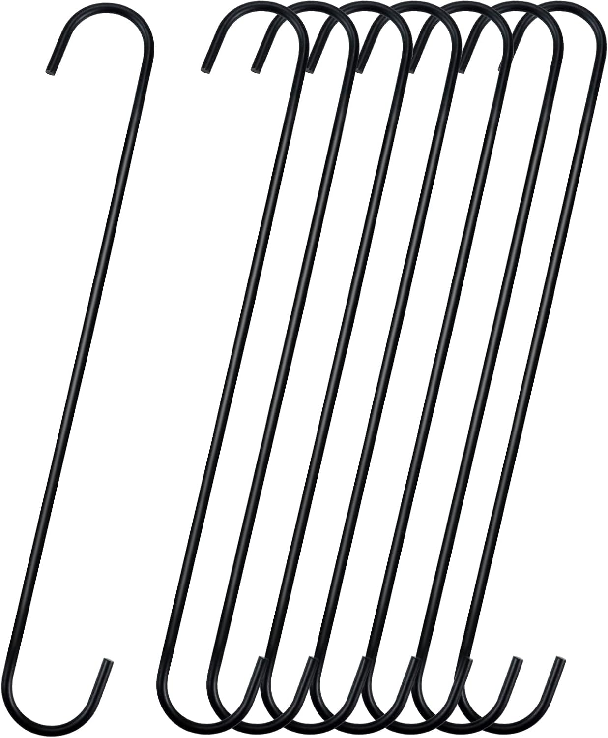 Bercoor 8 Pack 11.8 inch Extra Large S Hooks Black Heavy Duty Plant Hanging Hooks Long S Shaped Extension Hooks for Kitchenware, Pots, Utensils, Plants, Wardrobe, Gardening Tools, Clothes