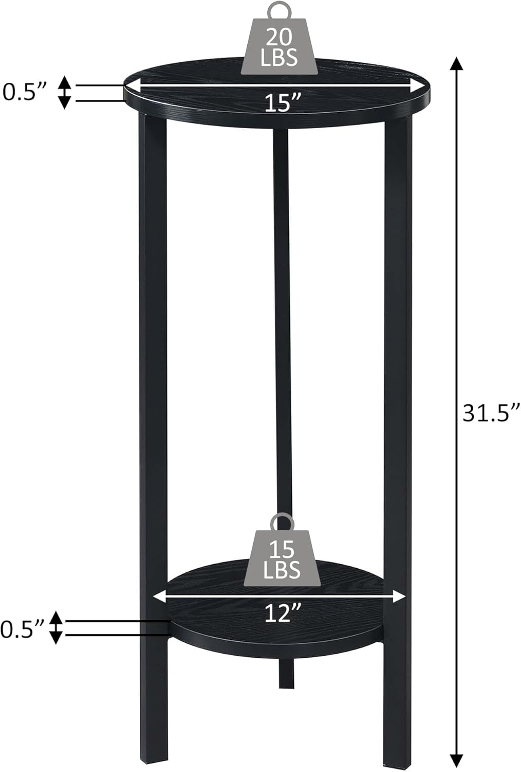 Convenience Concepts Graystone 2 Tier Tall Plant Stand 31" - Industrial Stand for Plants, Vases, and Antiques, Urban Modern Design for the Living Room, Hallway, Entryway, Faux Birch/White