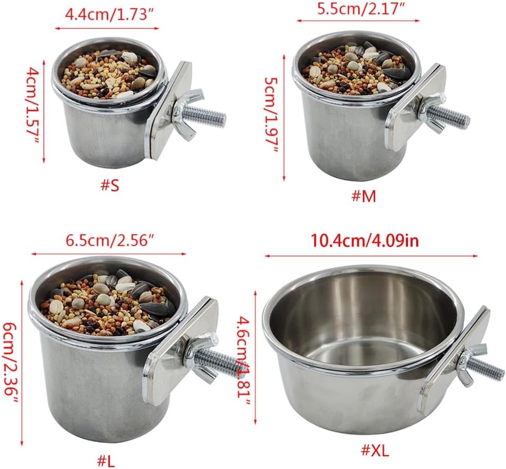 S/for M/L/XL Stainless Steel Pet Parrot Feeding Drinking Cup Water Cage Anti-Turnover Hanging Bowl Cup Birds Foods