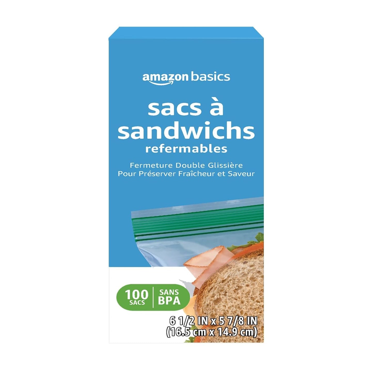 Amazon Basics Reclosable Double Zipper Sandwich Storage Bags for Food 