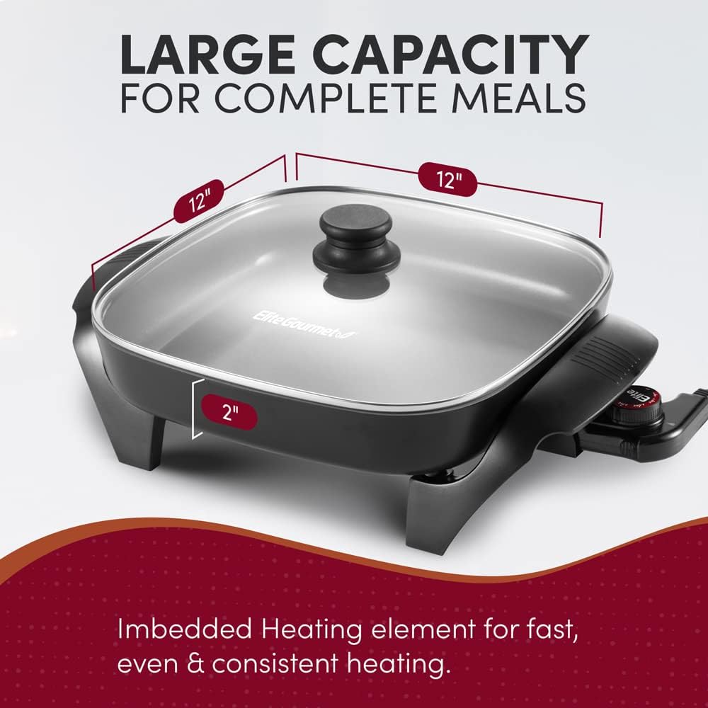 Elite Gourmet 12"x12"x2.15” Ceralast™ PFAS Free Ceramic Electric Skill