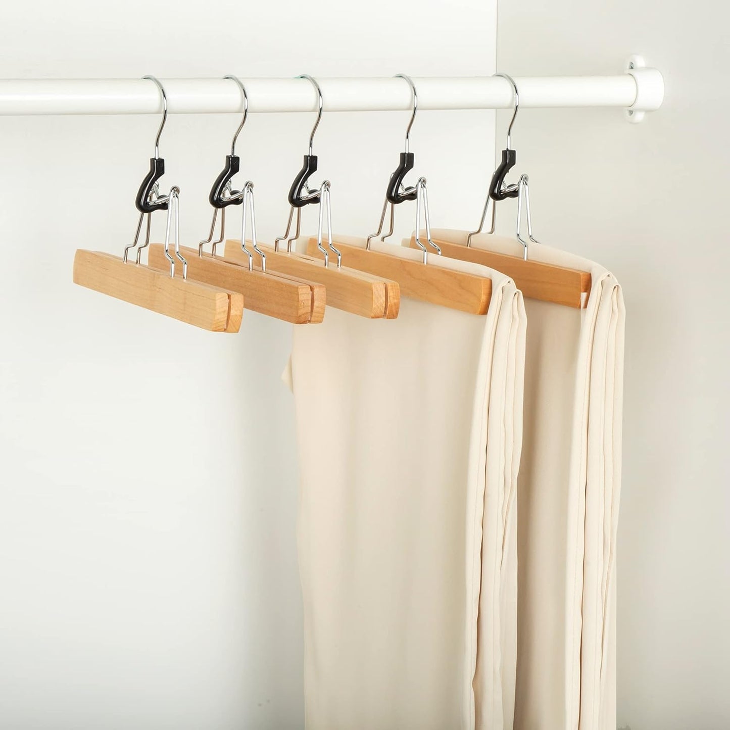 Amazon Basics Sturdy Wooden Pants Hangers - Natural, 10-Pack