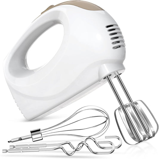 Hand Mixer - 5 Speed Portable Kitchen Mixer Electric Handheld with 5 Stainless Steel Accessories Whisk, Food Beater, ‌Ivory