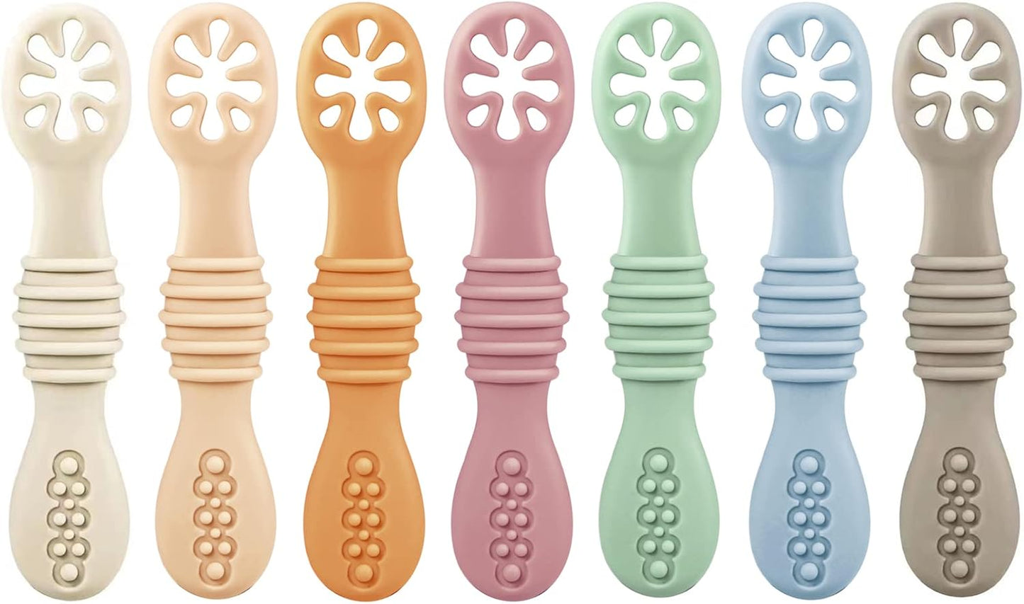 PandaEar 7 Pack Silicone Baby Feeding Spoon | Baby Led Weaning Supplies | Toddler Infant Feeding Spoon First Stage