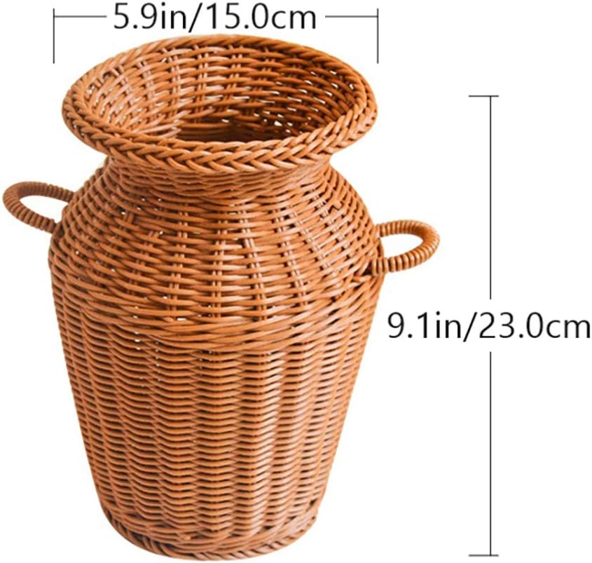 Cabilock Light Brown Plastic Modern Vase, Handmade Rattan Cover, Farmhouse Decor, Multipurpose Floral Holder, Tabletop Decorative Pot, Gift Set for Women