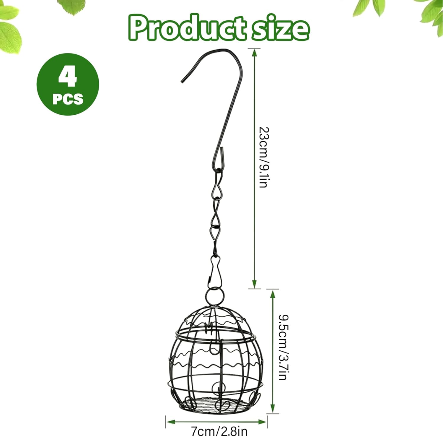 4Pcs Fat Ball Feeder, Metal Bird Feeders Hanging with S-Shaped Hooks f
