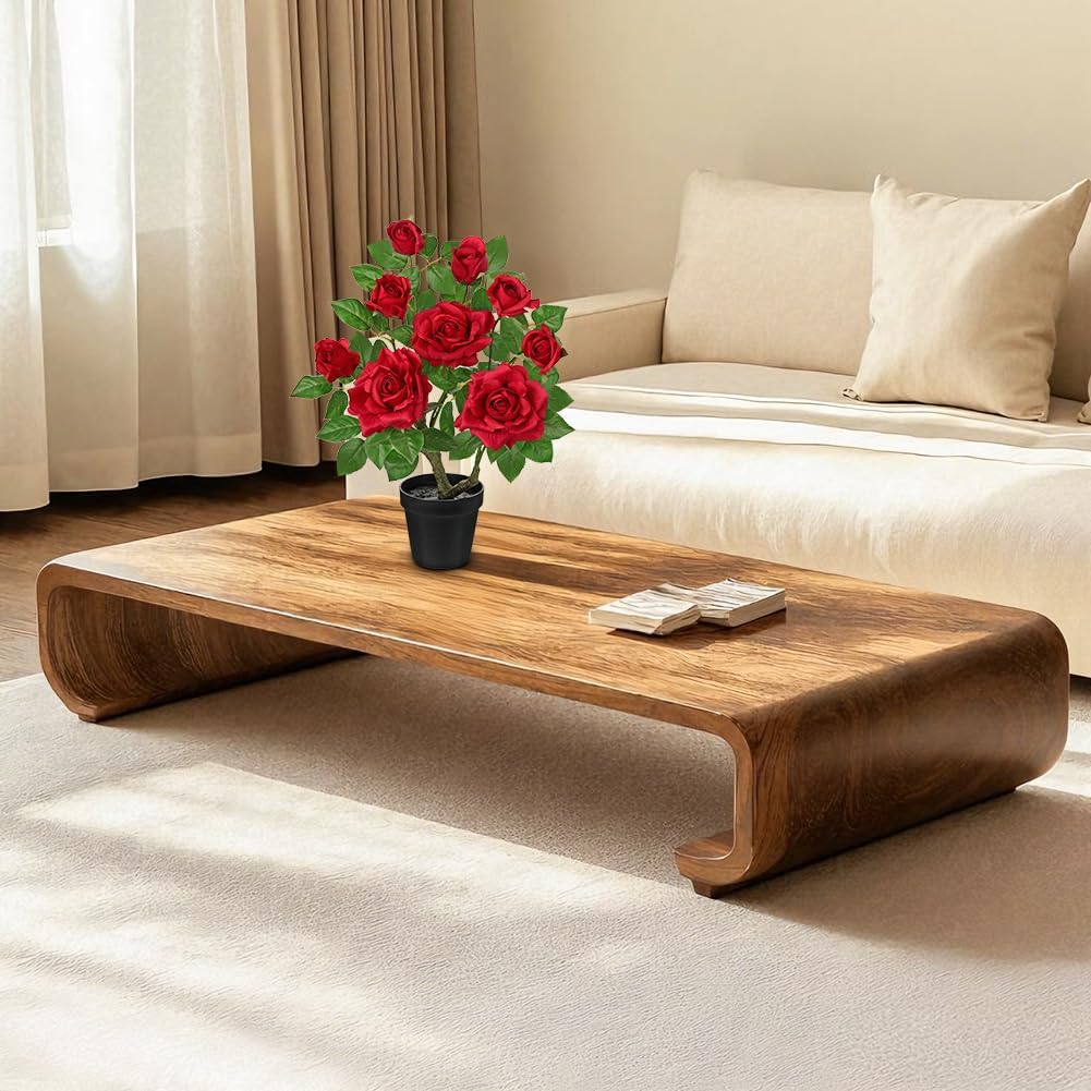 Artificial Rose Flowers Potted Plant - 17.7" Small Fake Red Roses Tree with Black Pot Indoor Outdoor Faux Plants & Flowers Silk Rose Flower Floral Arrangement for Home Table Kitchen Office Decor