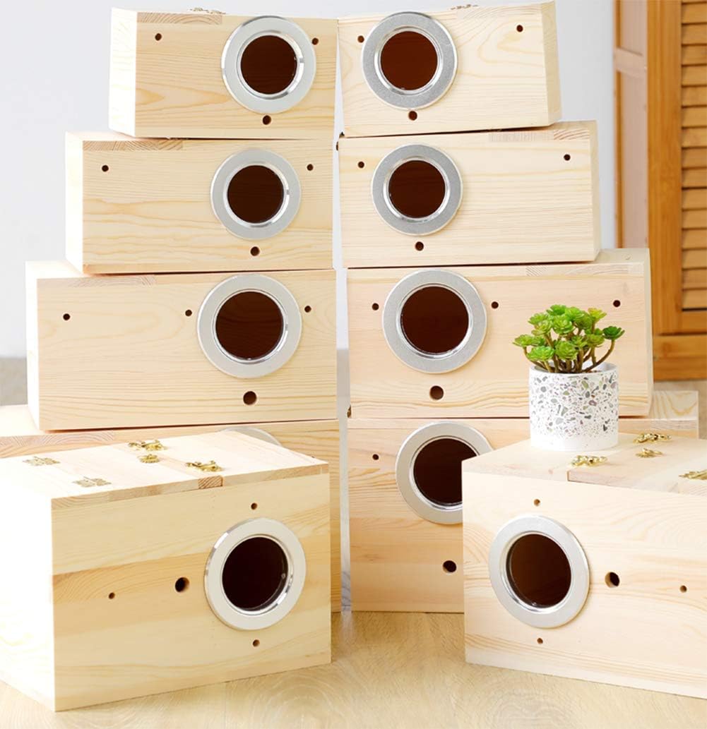 Pine Wood Parakeet Nest Box Bird House Budgie Breeding Mating Box for Lovebirds Cockatiel Parrotlets (S)