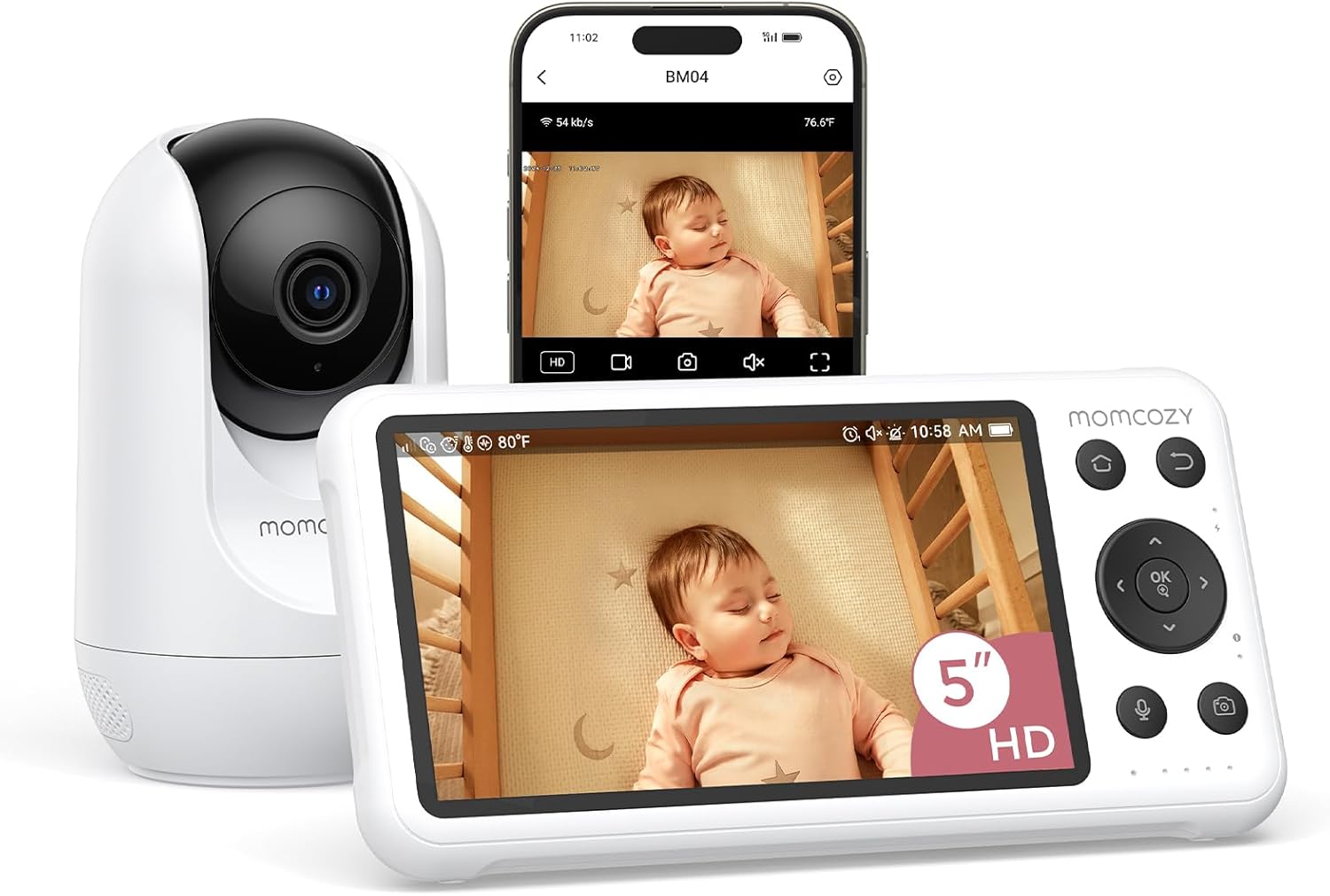 Momcozy Smart WiFi Baby Monitor with Camera and Audio, 5" 1080P Screen