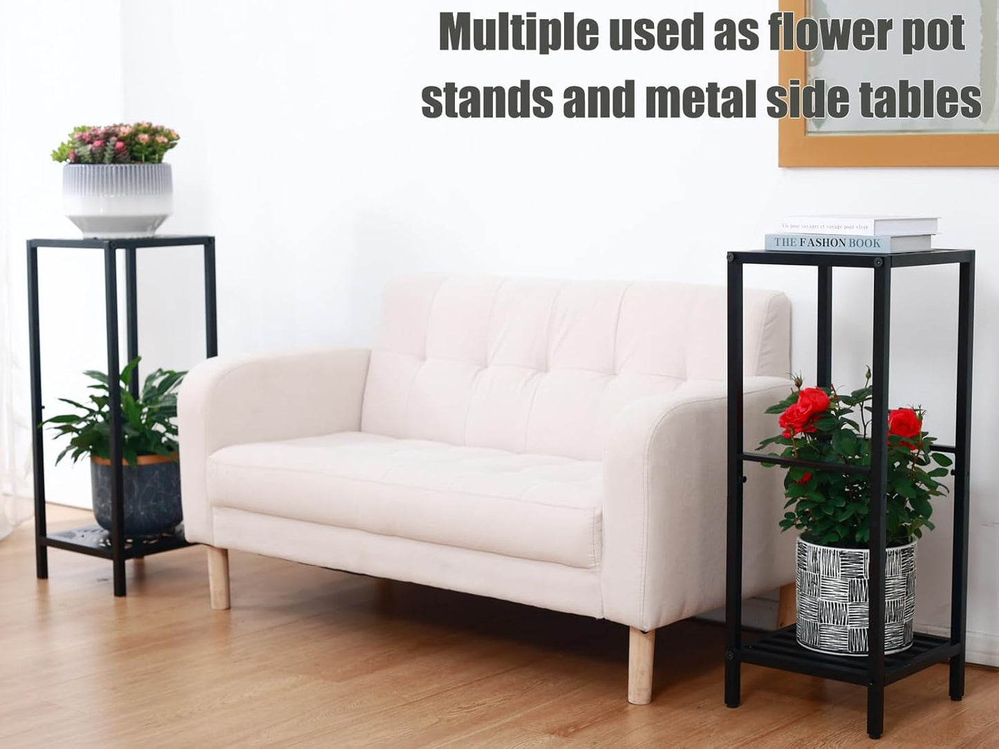 Party Zealot 2-Tier Tall Metal Square Plant Stand Heavy-Duty Modern Fl