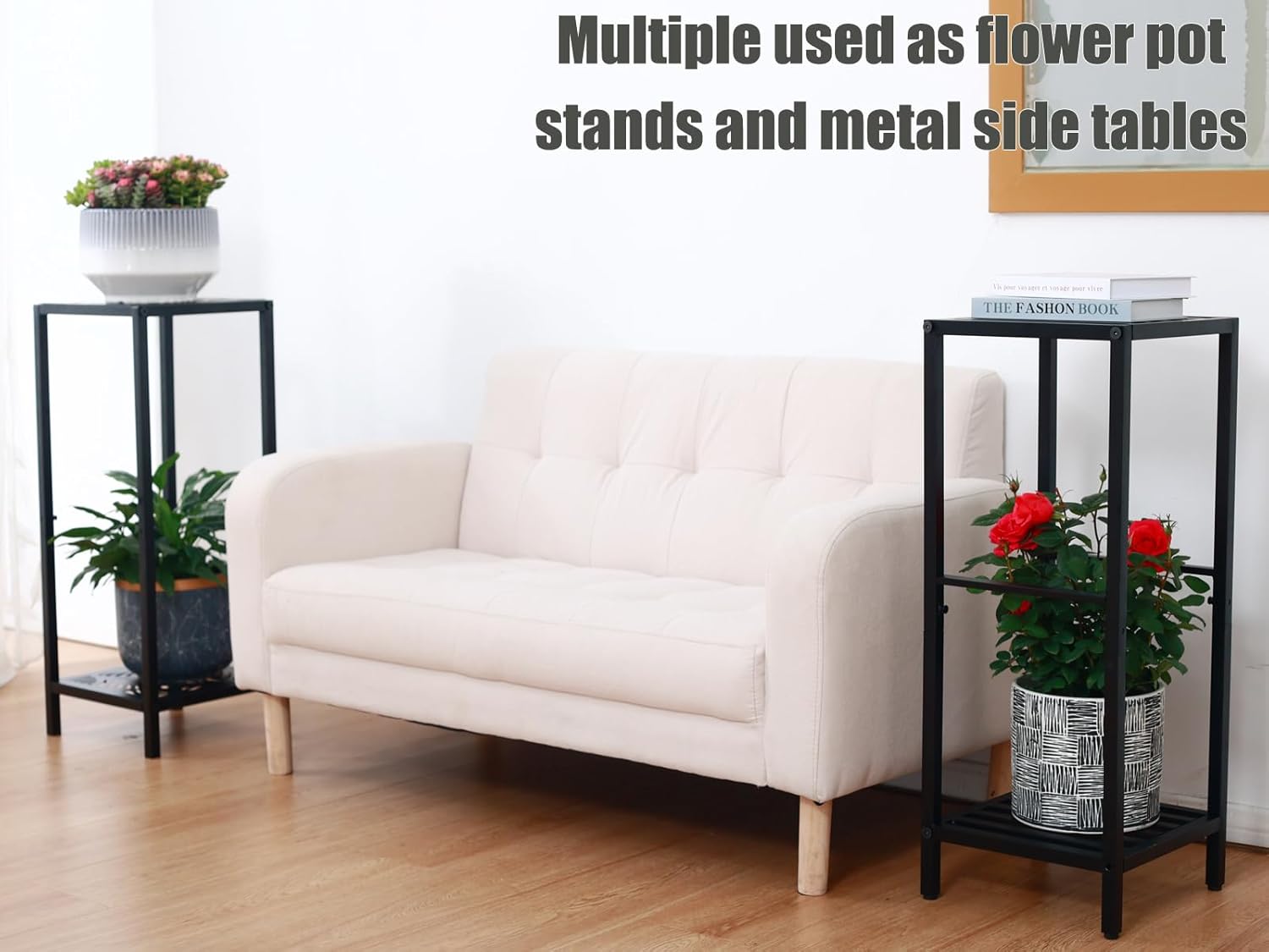 Party Zealot 2-Tier Tall Metal Square Plant Stand Heavy-Duty Modern Fl