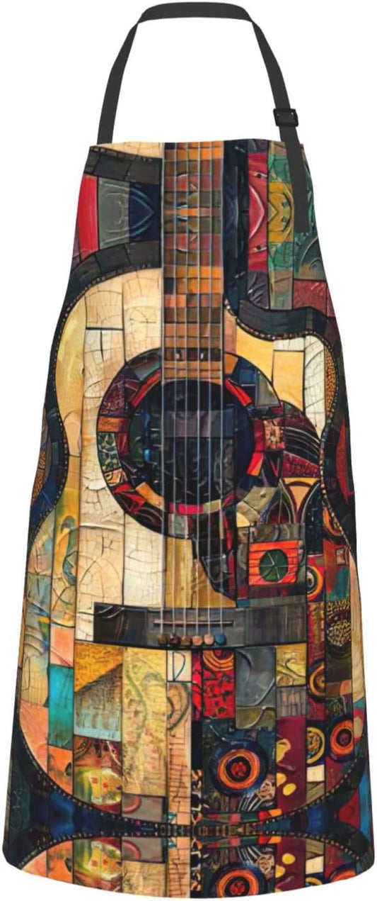 Art Guitar Pattern print Waterproof chef's apron with pocket apron for kitchen cooking baking barbecue and gardening