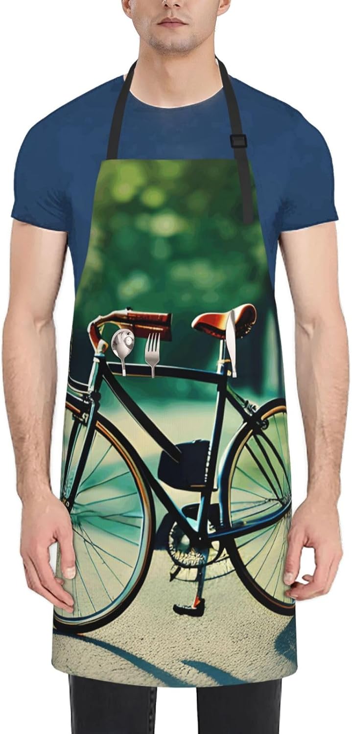 YANYU Retro bicycle Print 28x33 In Kitchen Apron Stylish Chef Apron wi