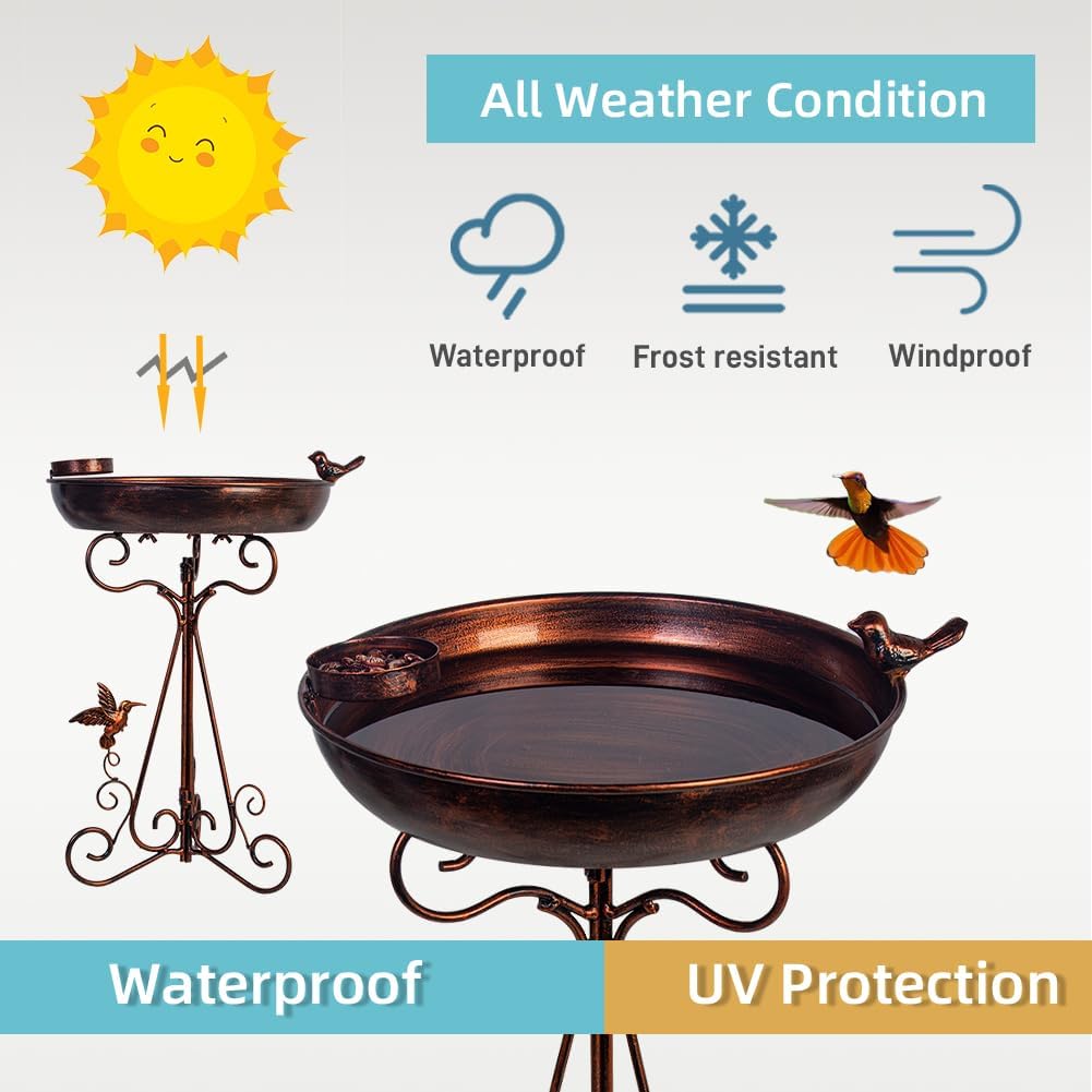 VEWOGARDEN Metal Bird Bath for Outside Garden Vintage Birdbath Standing Bird Baths with Bird Feeder for Yard Patio Lawn Decor, Antique Bronze