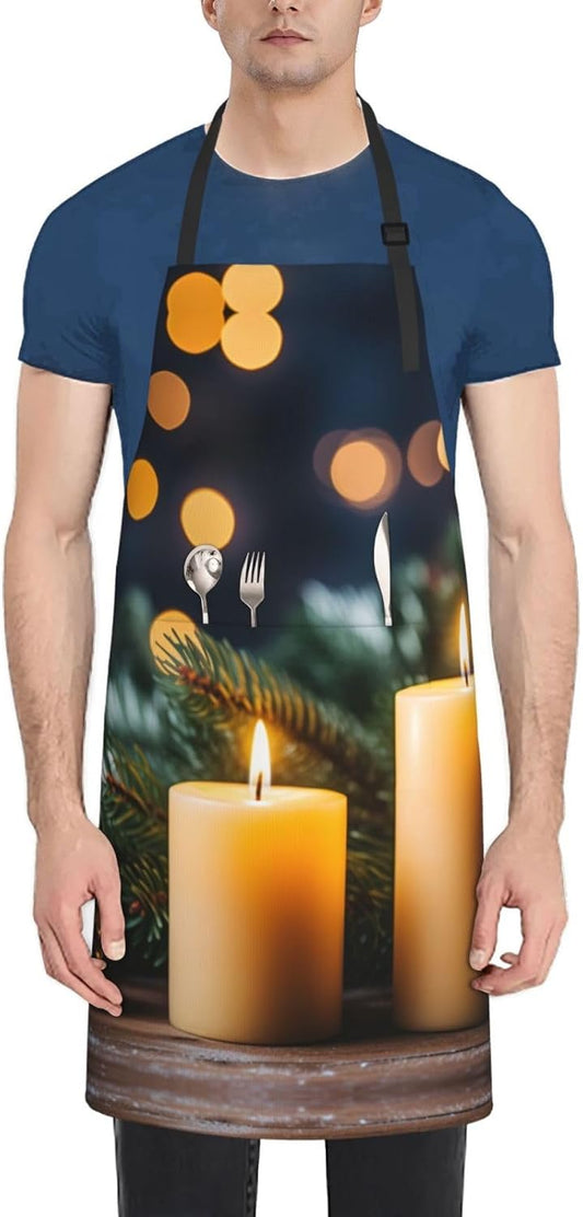 Christmas trees Candles print Waterproof apron with pocket adjustable cooking apron for adult kitchen bibs to bake