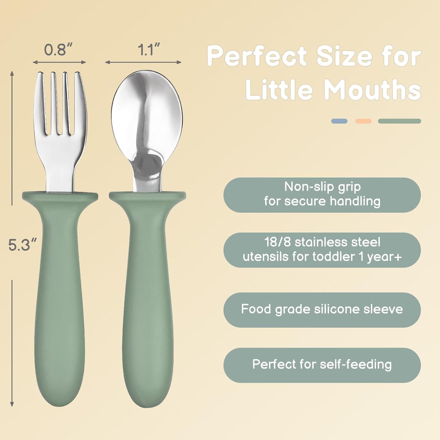 Toddler Utensils, 6 Pack kids Silverware Set with Silicone Handle, 18/