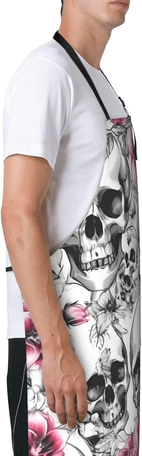 YANYU Floral Skull Print 28x33 In Kitchen Apron Stylish Chef Apron wit