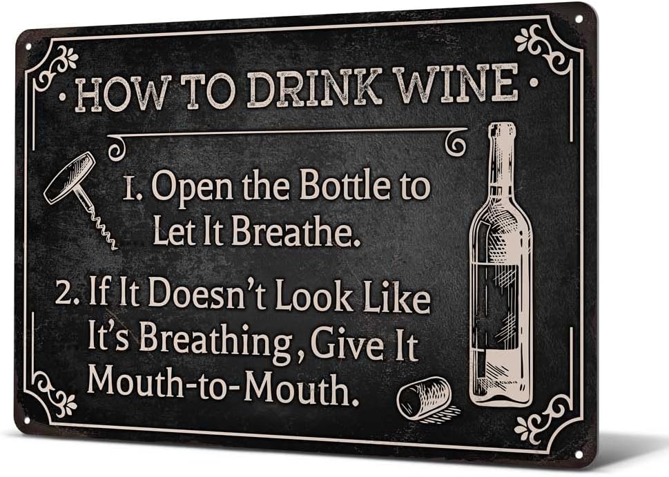 Heuhuww Funny Wine Bar Metal Sign-How To Drink Wine Wall Decor for Far