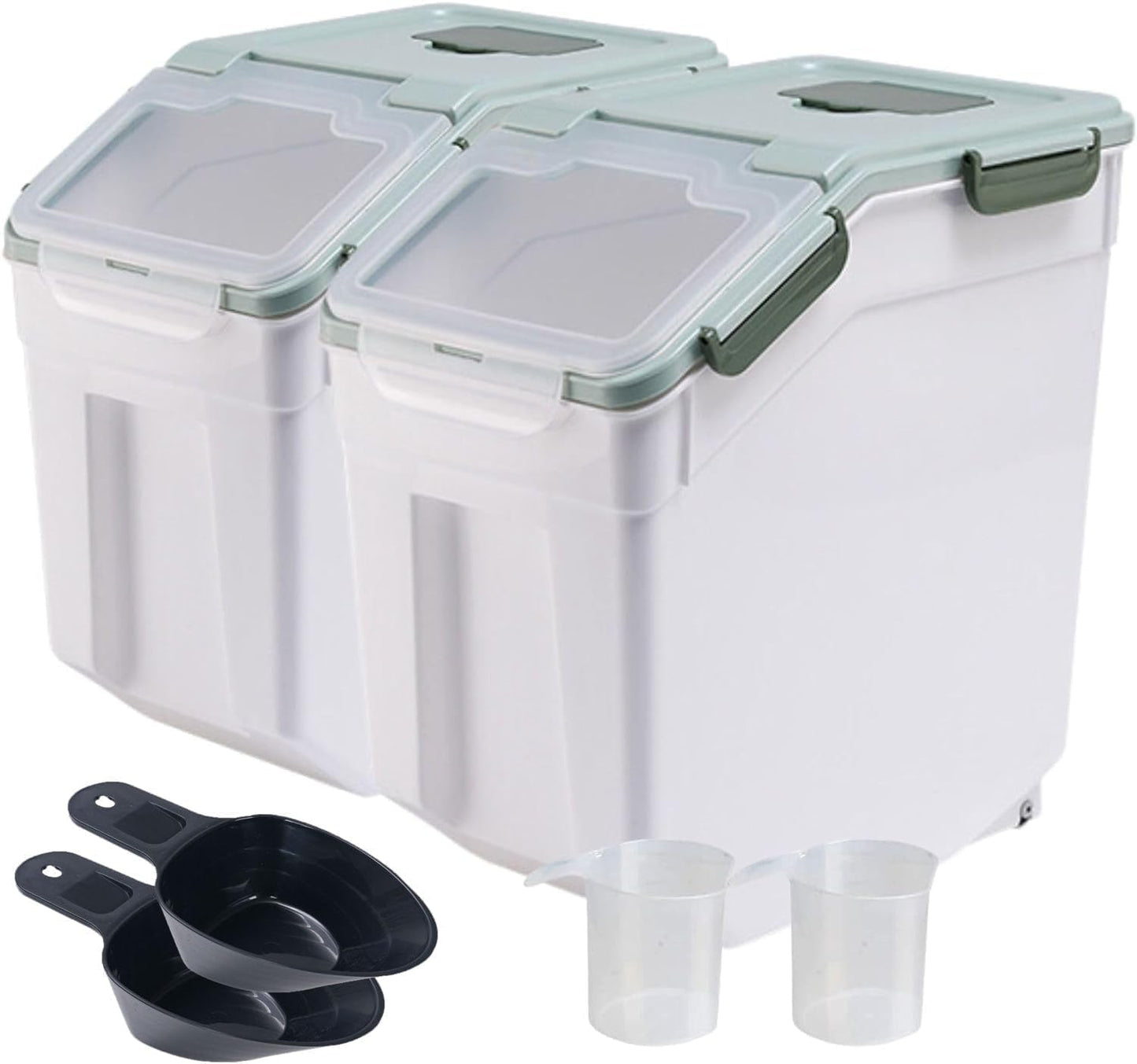 Saim Large Flour Storage Bin, 50lb Rice Storage Container with Lid, Measuring Cup & Scoop, BPA Free Plastic Rice Dispenser for Flour, Rice, Dog Food for Kitchen Pantry Organization (2 Pack Green)
