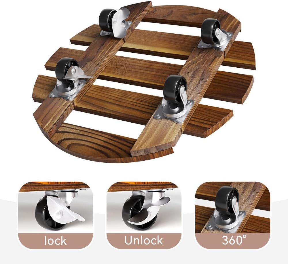 2 Pack Plant Stand Indoor and Outdoor, 12IN Premium Wooden Plant Caddy