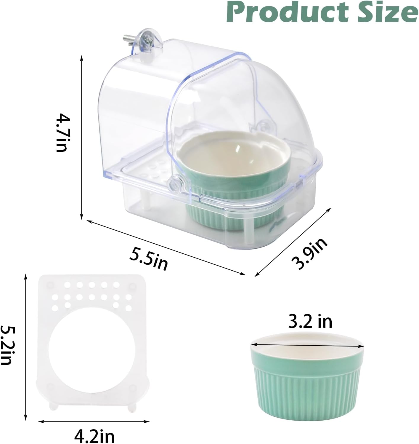 Bird Cage Feeder with Ceramic Bowl,2 in 1 No Mess Bird Feeder and Transparent Parakeet Bathtub with Bottom Drawer Hanging Tube Shower Box for Birds Budgies Parakeet Small Parrot Cockatiels