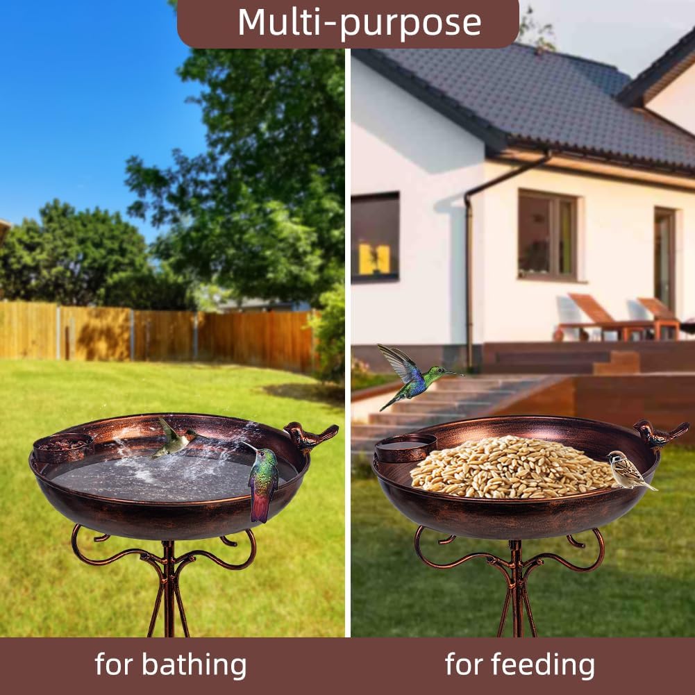VEWOGARDEN Metal Bird Bath for Outside Garden Vintage Birdbath Standing Bird Baths with Bird Feeder for Yard Patio Lawn Decor, Antique Bronze