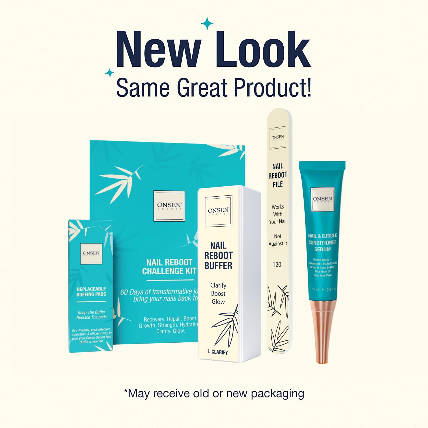 Onsen Secret Nail Care Kit - w/Cuticle Care Serum, Japanese Nail Buffe