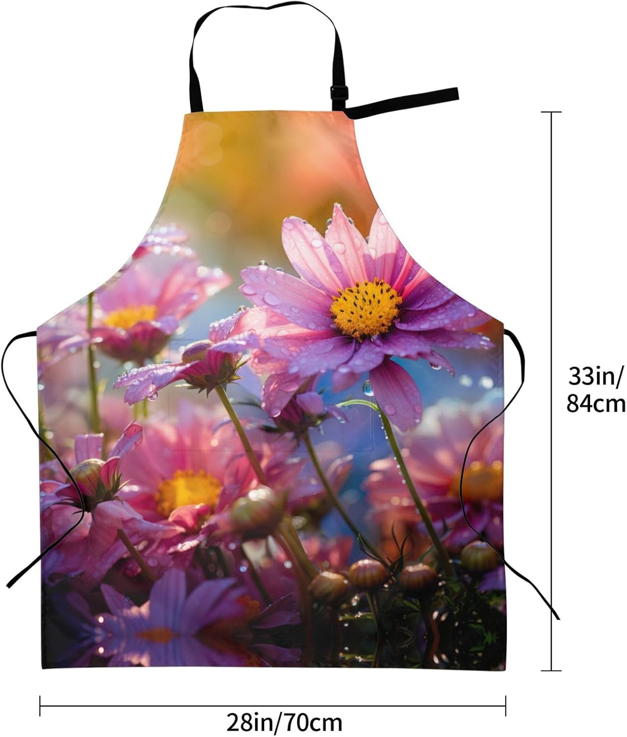 Colored flower print Waterproof apron with pocket adjustable cooking a