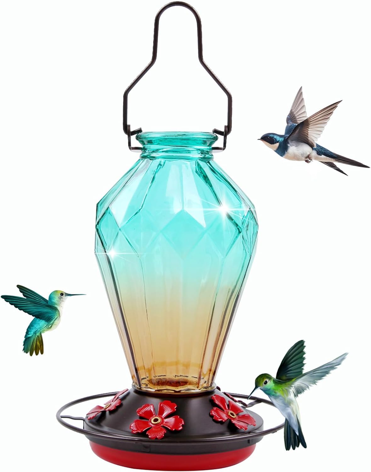 Glass Hummingbird Feeder for Outdoors Hanging, 25Oz Humming Bird Necta
