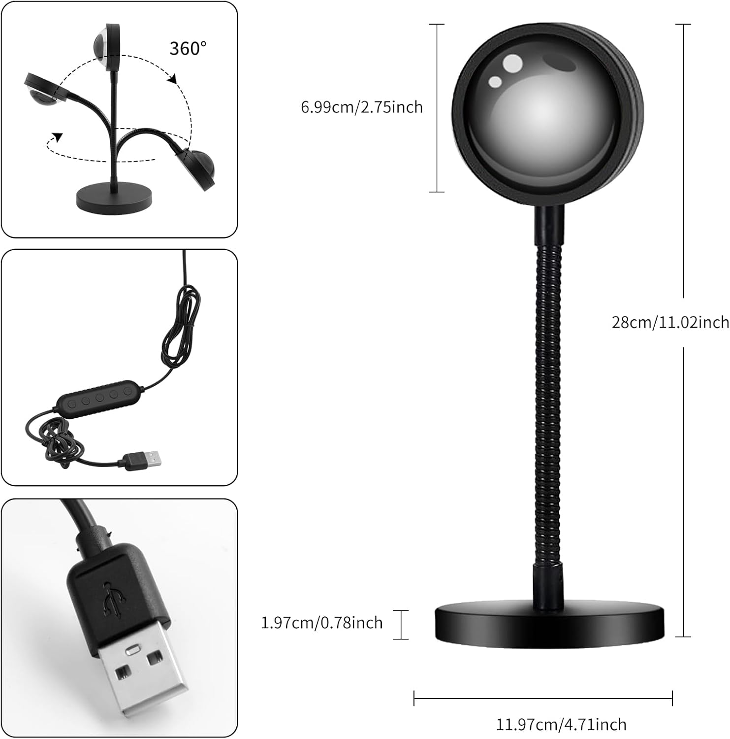 Sunset Lamp Projector with APP & Button Control, 360 Degree Rotation M