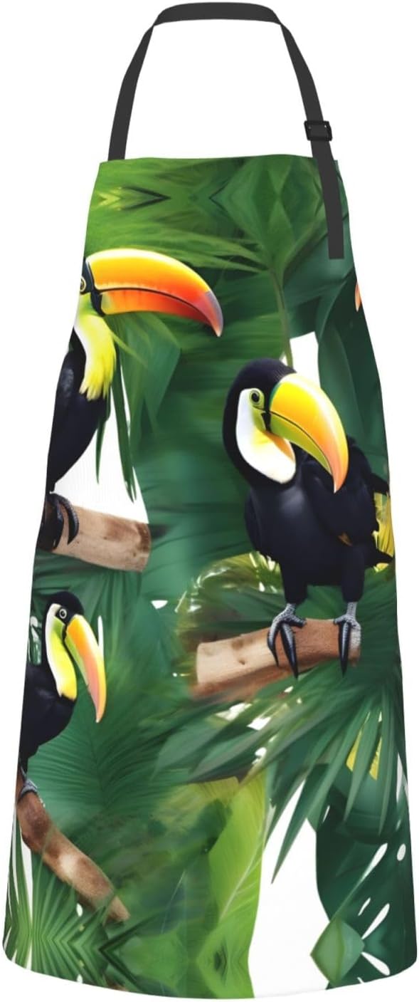 Toucans Parrot palm tree leaves Print Laundry apron 28x33 In Waterproof Kitchen Apron with Pockets for Cooking Baking