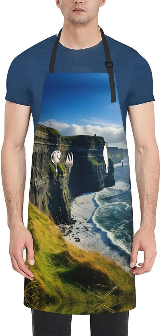 Ireland Outdoors County Clare The Cliffs print Waterproof chef's apron with pocket apron for kitchen cooking baking barbecue and gardening