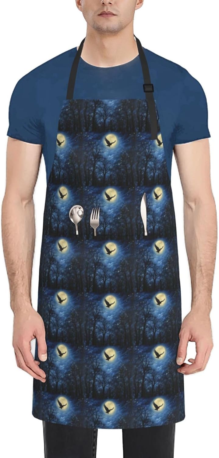 YANYU Night Sky Print 28x33 In Kitchen Apron Stylish Chef Apron with Pockets for Cooking Baking Painting