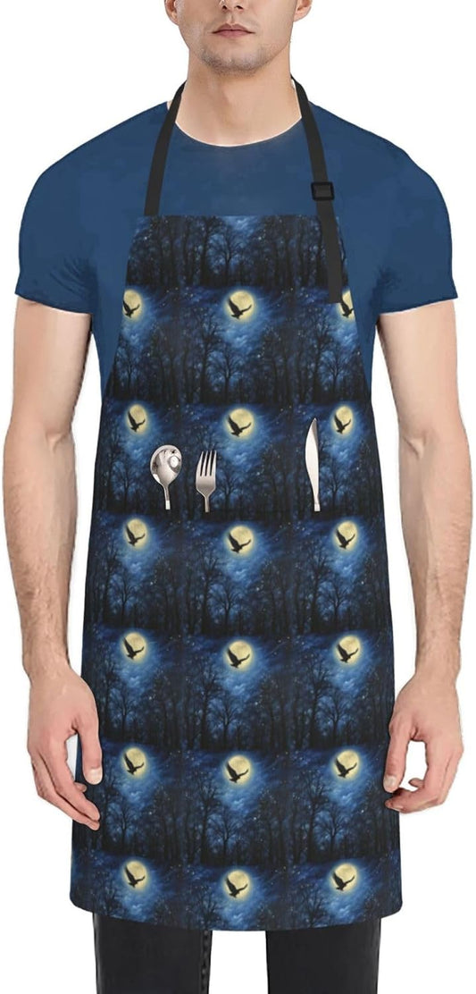YANYU Night Sky Print 28x33 In Kitchen Apron Stylish Chef Apron with Pockets for Cooking Baking Painting