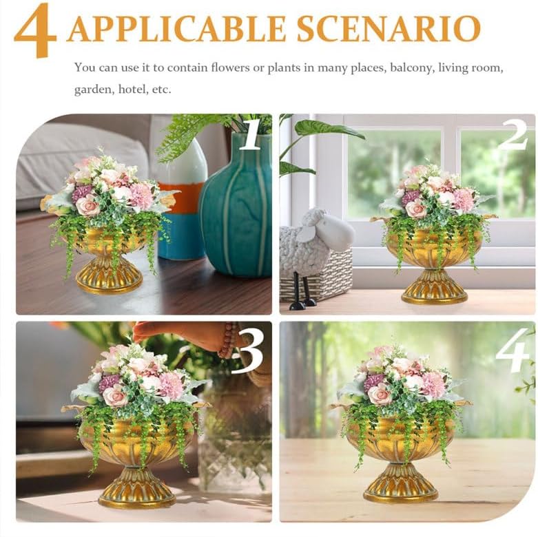 2Pcs Gold Urn Vase for Centerpieces: 3.9in Vintage Compote Bowl Vase - Metal Planter for Wedding Table Decoration