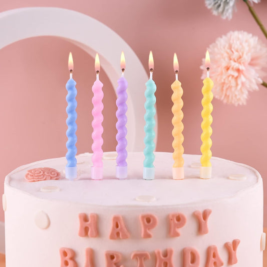 PHD CAKE 24-Count Rainbow Spiral Birthday Candles with Holders, Party 