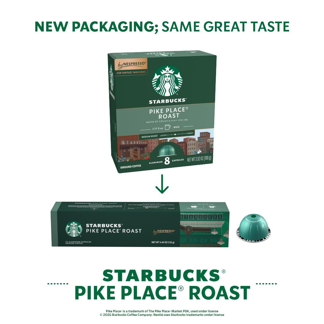 Starbucks 네스프레소 버츄오, 파이크 플레이스, 미디엄 로스트 커피 30개입 커피 포드, 221.1g(7.8온스)