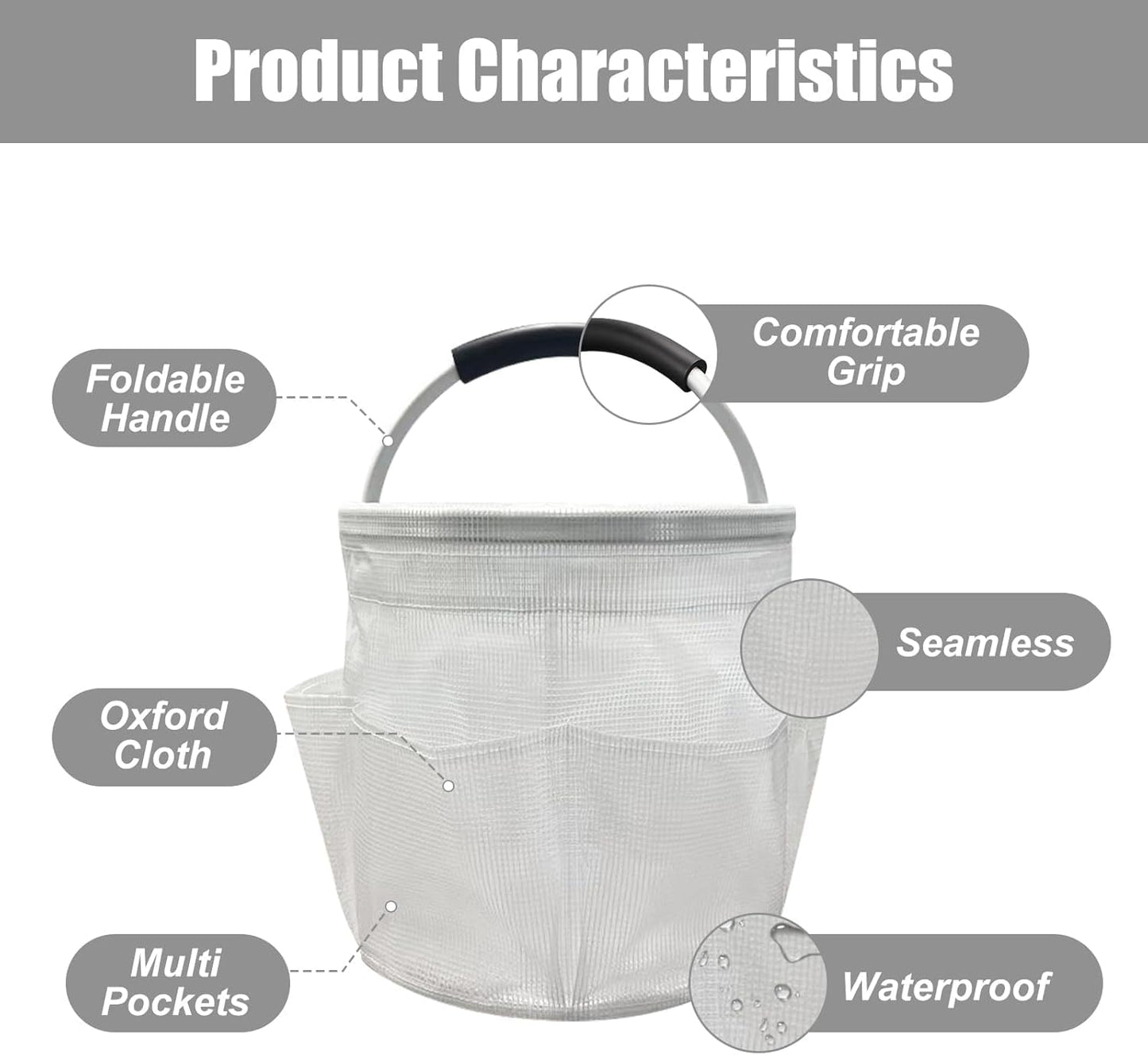 17L Foldable Storage Caddy Basket with Aluminum Handle, 6 Side Pockets, EVA Foam Grip, Multi-Purpose Organizer for Cleaning, Garden, Car, PVC Material