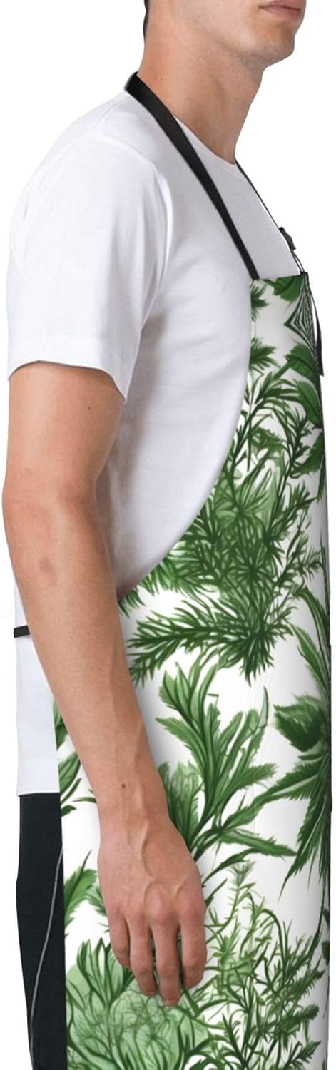 Flowering Herbs and Herbaceous Plants print Waterproof apron with pocket adjustable cooking apron for adult kitchen bibs to bake