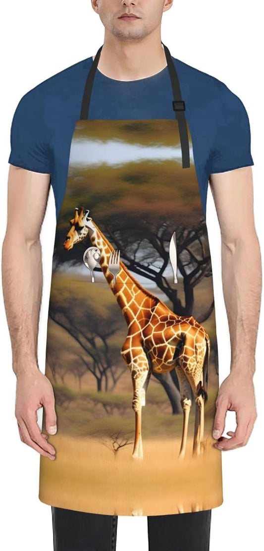 Africa Giraffe Majestic Tree Print 28x33 In Adult Kitchen Apron with P