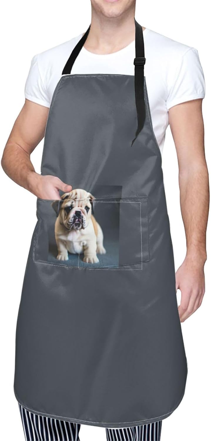 Cute Bulldog Puppy 1 print Waterproof chef's apron with pocket apron for kitchen cooking baking barbecue and gardening