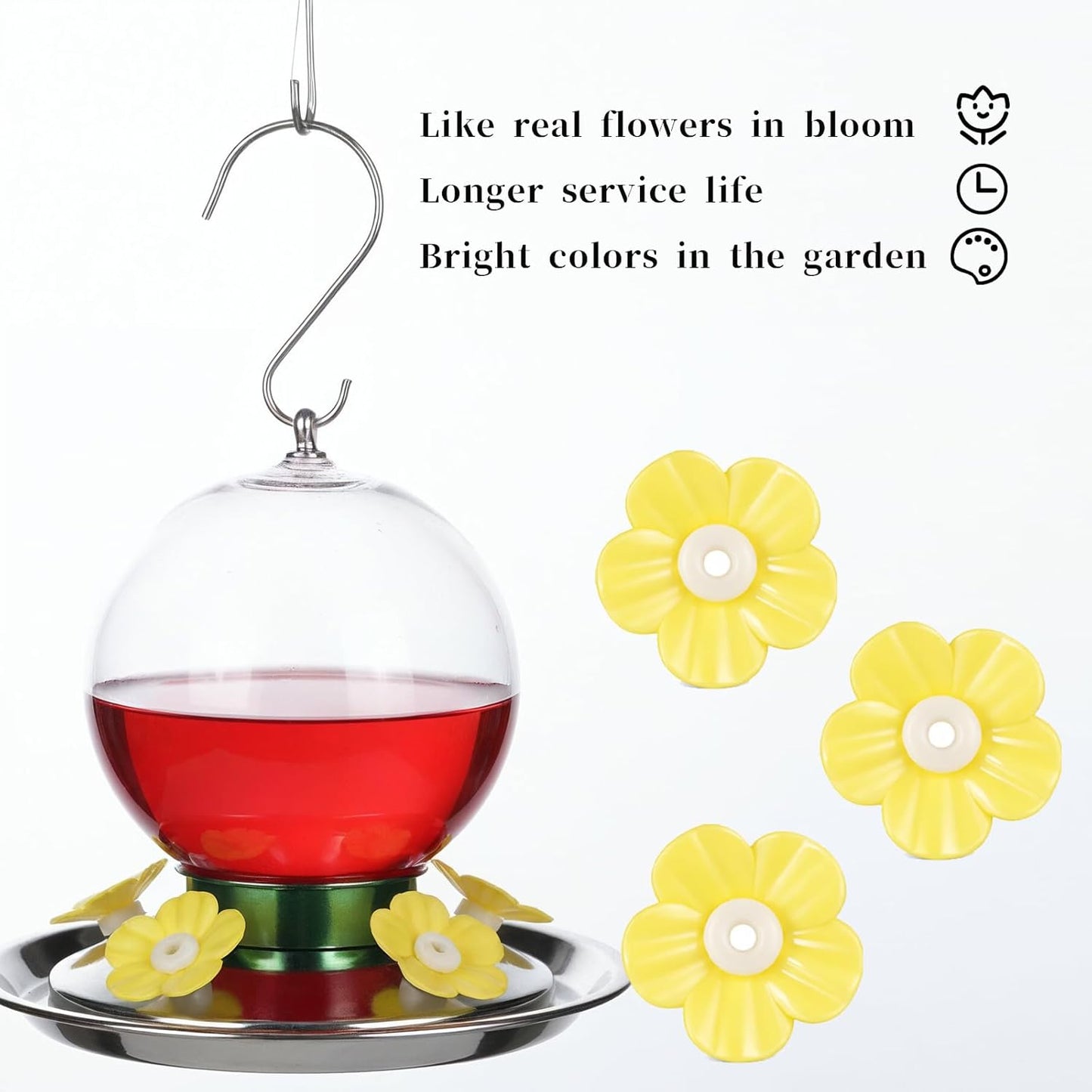 20Pcs Hummingbird Feeders Replacement Flowers with 2 Cleaning Brushes, Pet Hummingbird Feeder Parts Feeding Ports Bird Feeder Replacement Parts Accessories for Outdoor Hanging Feeders(Yellow)